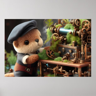 Poster Adorable Steampunk Otter fonctionne sur les machin