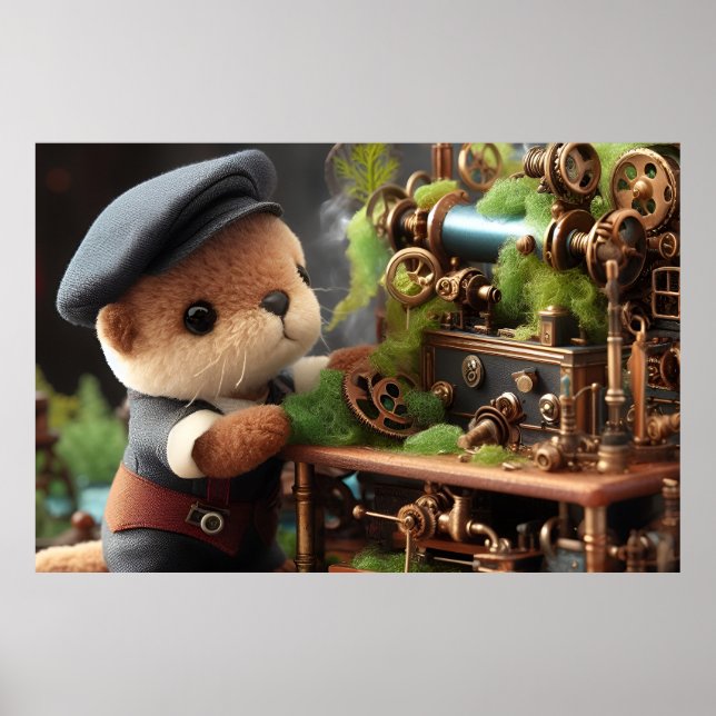 Poster Adorable Steampunk Otter fonctionne sur les machin (Devant)