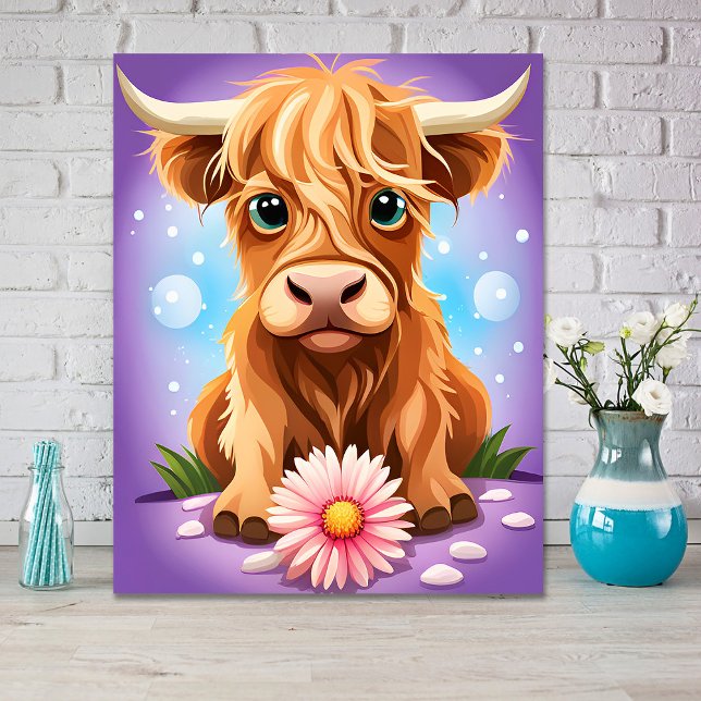 Poster Adorable Vache Écossaise des Highlands Fantaisiste (Créateur téléchargé)