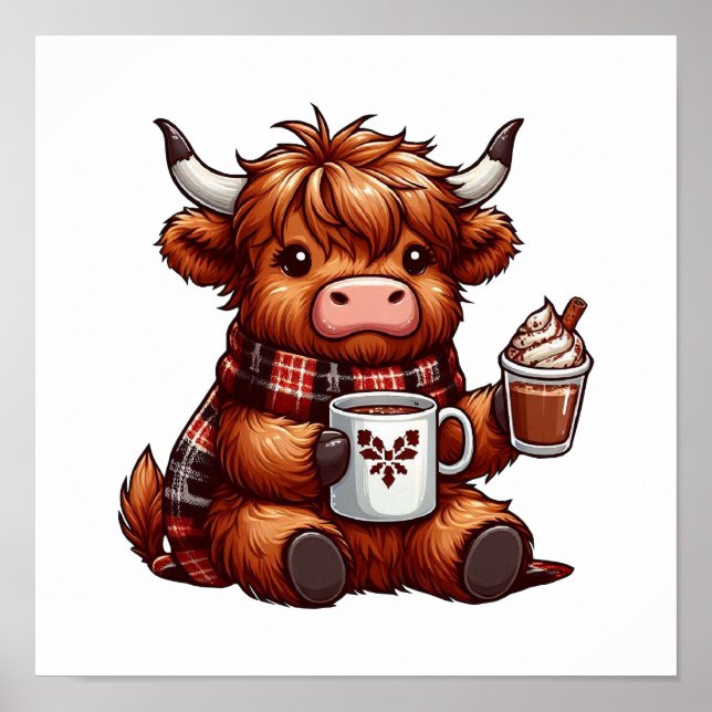Poster Adorable Vache Highland Profitant De Boissons Conf (Devant)