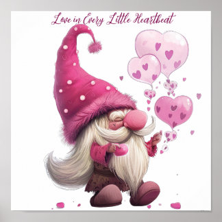 Poster Adorable Valentine’s Day Gnome avec des ballons de