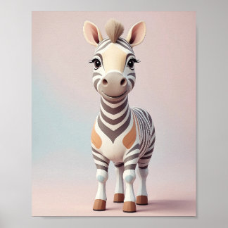 Poster Adorable Zebra - Safari Animal Nursery Wall Art