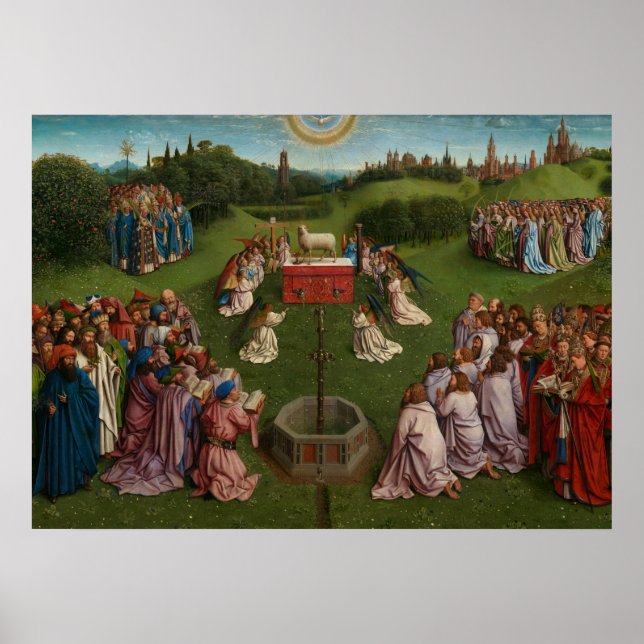 Poster Adoration de l'agneau mystique, le retable de Gand (Devant)