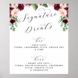 Poster Adore Floral Signature Boire Bar Mariage Menu Pann