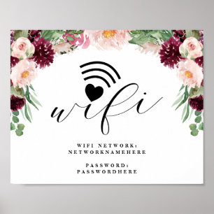 Poster Adore Floral Wifi Réseau & Mot de Mariage Connexio