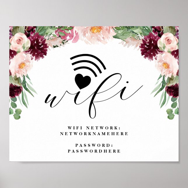 Poster Adore Floral Wifi Réseau & Mot de Mariage Connexio (Devant)