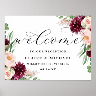 Poster Adore Welcome Chic Floral Script Mariage Signal