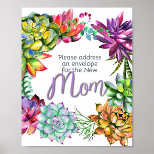 Poster Adresse Succulente et enveloppe Signe   BABY SHOWE