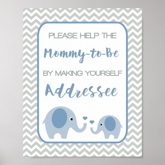 Poster Adresse un Baby shower Enveloppe Signal Blue Eleph (Devant)