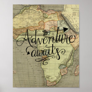 Poster Adventure Attend la carte de l'ancien monde