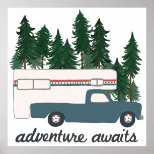 Poster Adventure Await Camping Camping Camping Camper Art