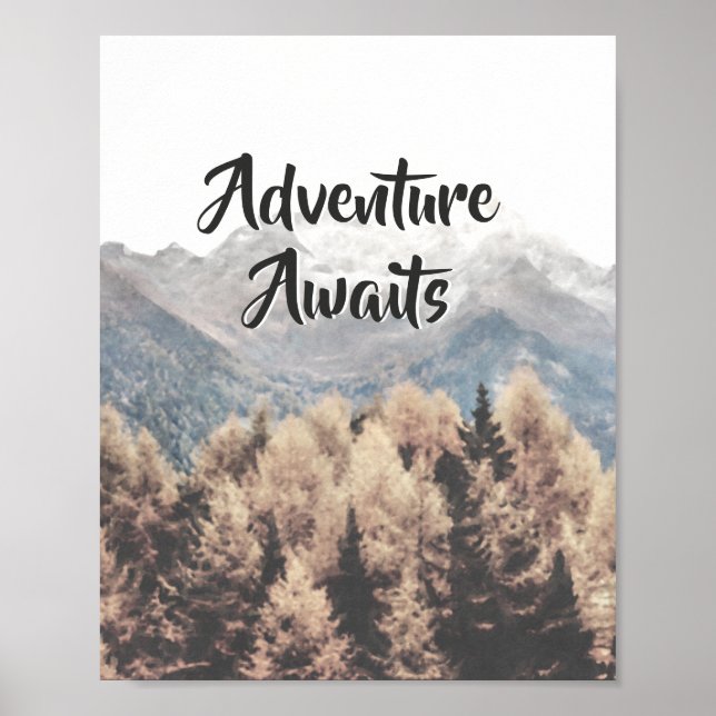 Poster Adventure Await Nature Mountain Camp Citation (Devant)