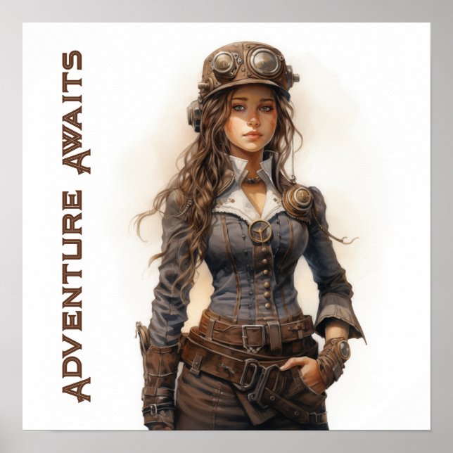 Poster Adventure Await Steampunk Jeune femme (Devant)