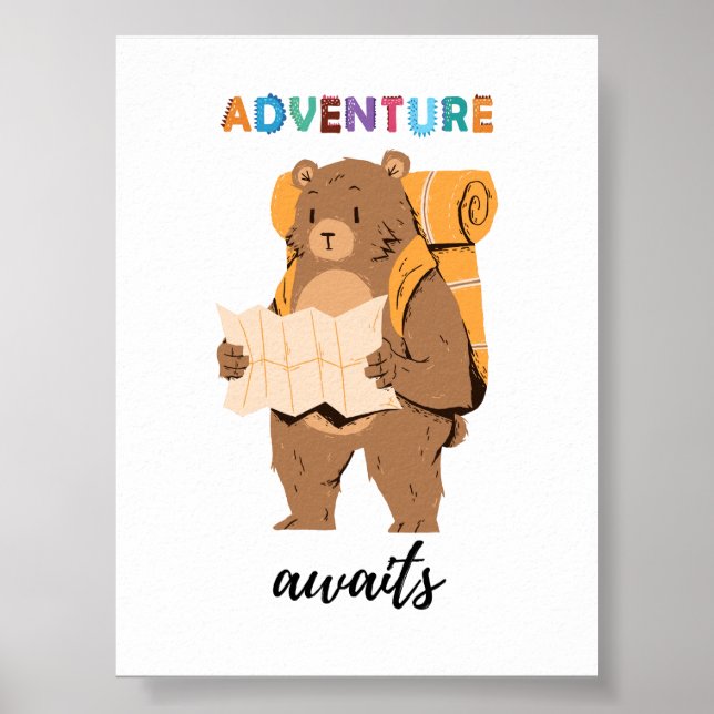 Poster Adventure Await Teddy Bear Explorer Kids (Devant)