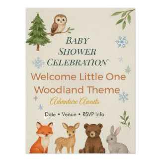 Poster Adventure Awaits Invitation Woodland Baby Shower 