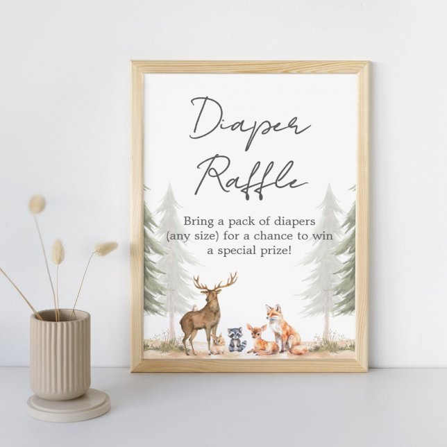 Poster Adventure Begin Baby Shower Diaper Raffle Sign (Let the Adventure Begin Woodland Baby Shower Diaper Raffle Sign)