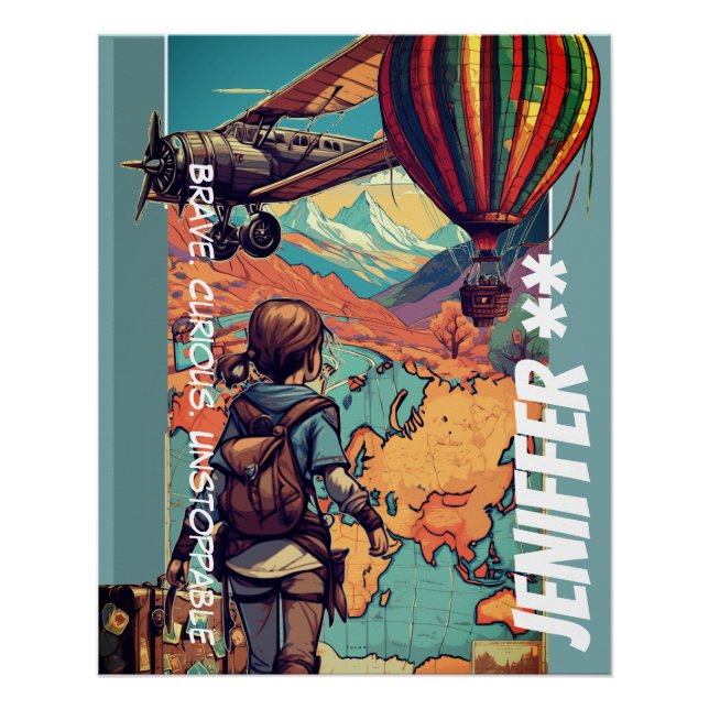 Poster Adventure Girl, thème de voyage personnalisé (Devant)
