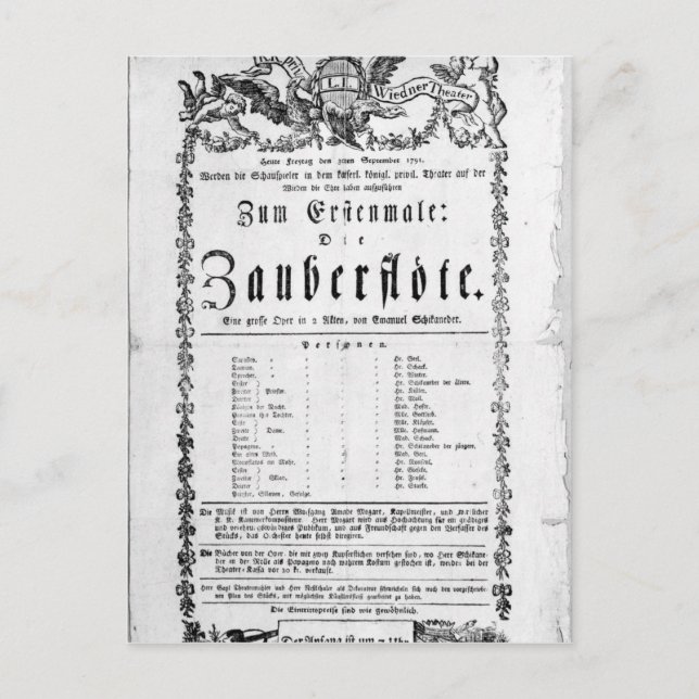 Poster advertisement of `The Magic Flute' Postcard (Front)