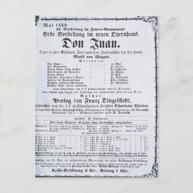 Poster advertising a performance of 'Don Juan' Postcard (Front)