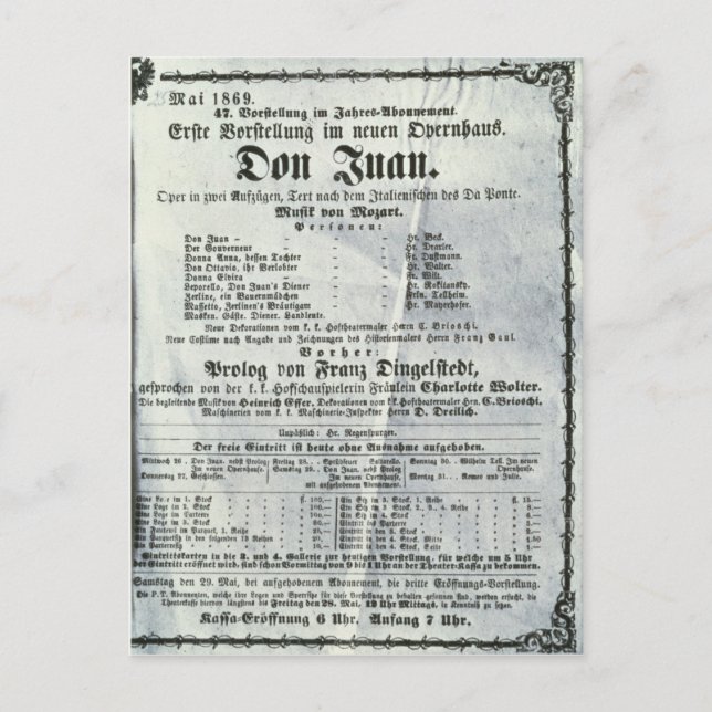 Poster advertising a performance of 'Don Juan' Postcard (Front)