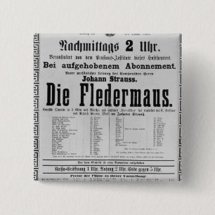 Poster advertising Die Fledermaus by Johann 2 Inch Square Button