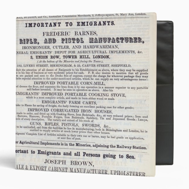 Poster advertising emigrant services binder (Front/Inside)