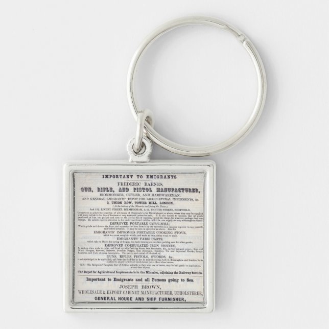 Poster advertising emigrant services keychain (Front)