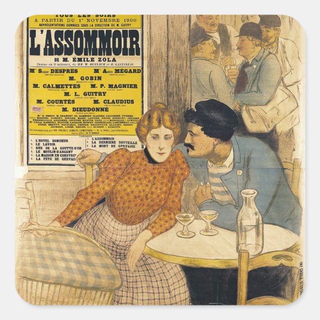 Poster advertising L'Assommoir by M.M.W. Square Sticker (Front)