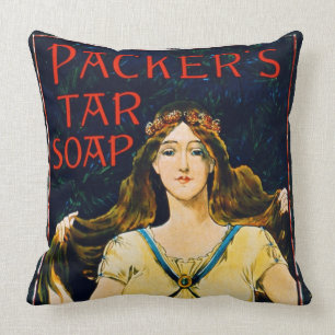 Poster advertising 'Packer's Tar Soap' (colour lit Throw Pillow