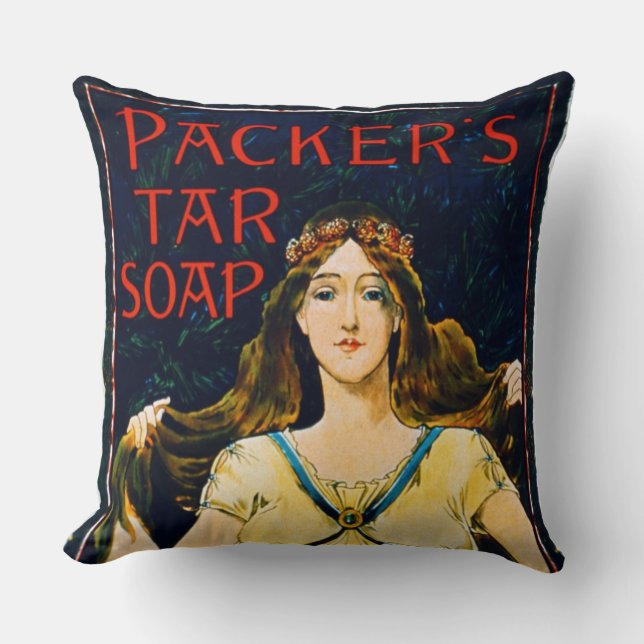 Poster advertising 'Packer's Tar Soap' (colour lit Throw Pillow (Front)