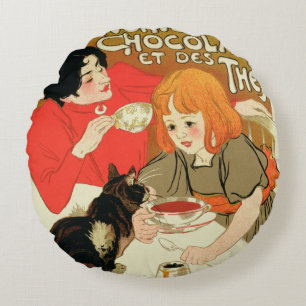 Poster Advertising the French Company of Chocolate Round Pillow