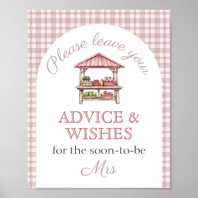 Poster Advice Wishes Pink Country market Bridal Shower (Devant)