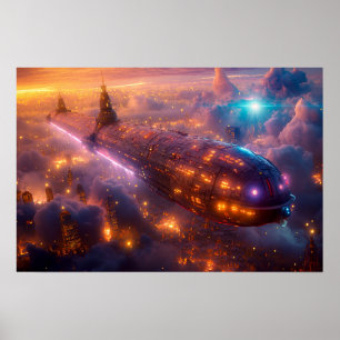 Poster Aéronef Volant Au-Dessus De La Ville
