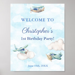 Poster Aeroplanes In Clouds Sky Birthday Party Welcome
