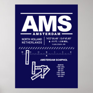 Poster Aéroport Schiphol d'Amsterdam AMS