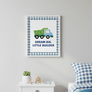 Poster Aesthetic Gingham Border Construction Nursery Wall