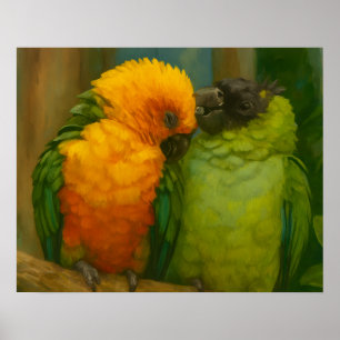 Poster Affection tropicale - Perroquets dans la lumière f