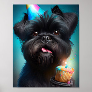 Poster Affenpinscher célébrant gâteau de ballons d'annive