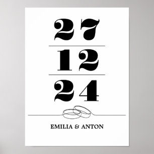 Poster Affichage de date de mariage minimaliste