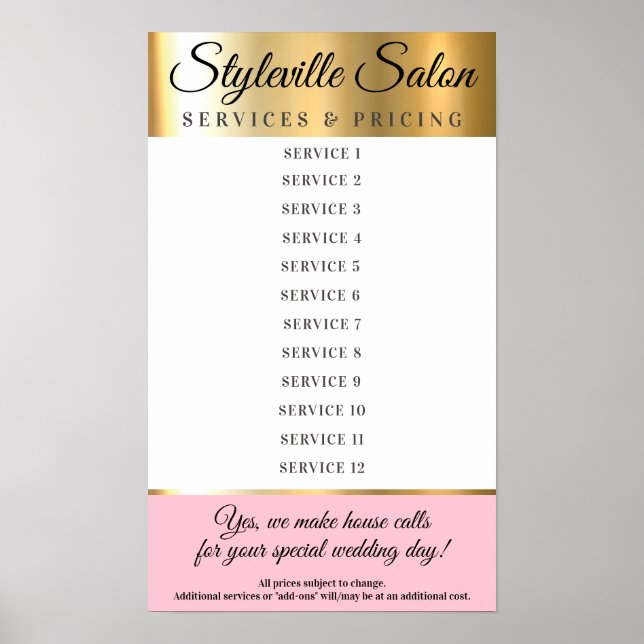 Poster Affichage des prix des services de salon de coiffu (Devant)