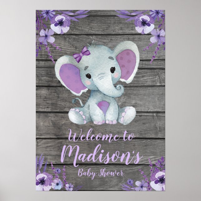 Poster Affiche de bienvenue Elephant Rustique Purp (Devant)