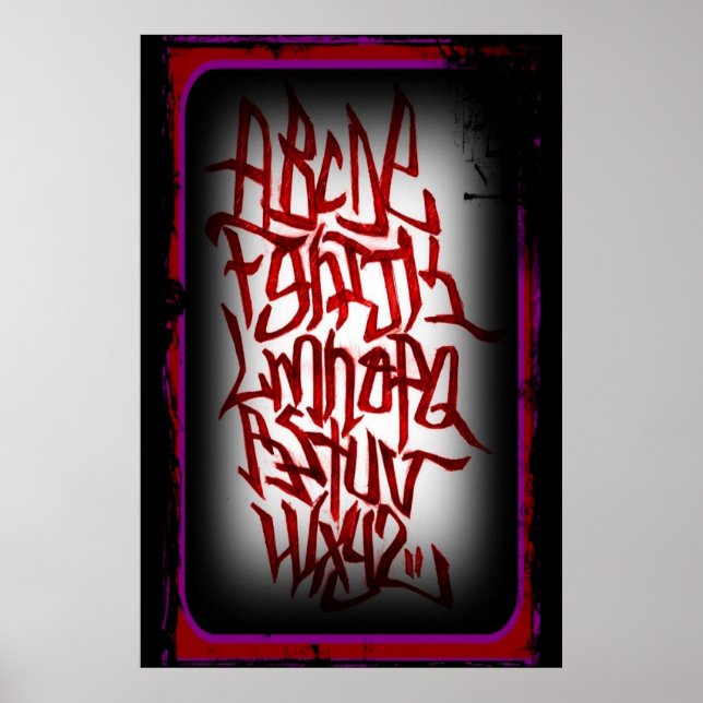 Poster Affisch - alfabet graffitti - röd (Devant)