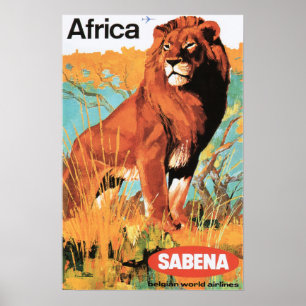 Poster AFRICA LION Tourisme Vintage voyage de l'affiche