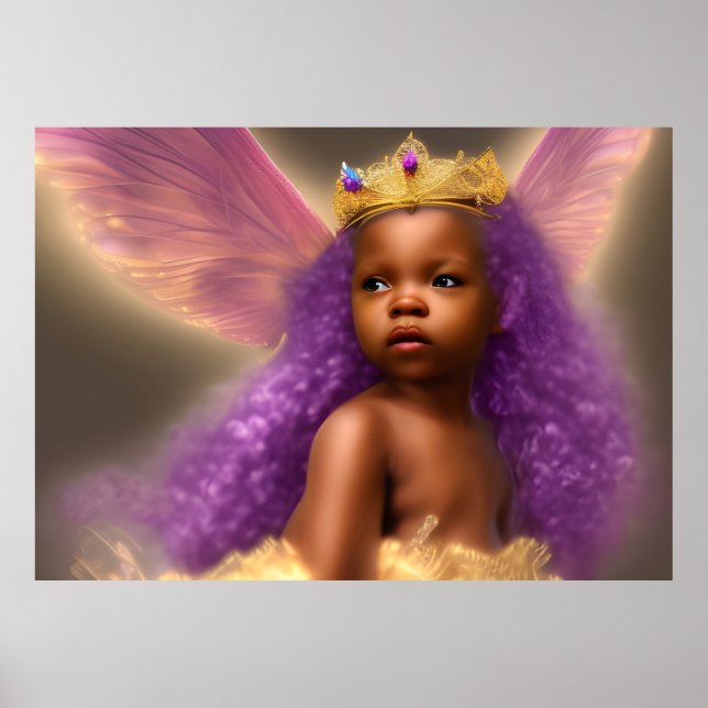Poster Africain Américain mignon fille papillon pourpre (Devant)