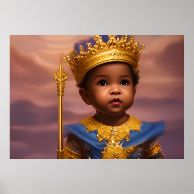 Poster Africain Américain Prince mignon bébé garçon or bl (Devant)