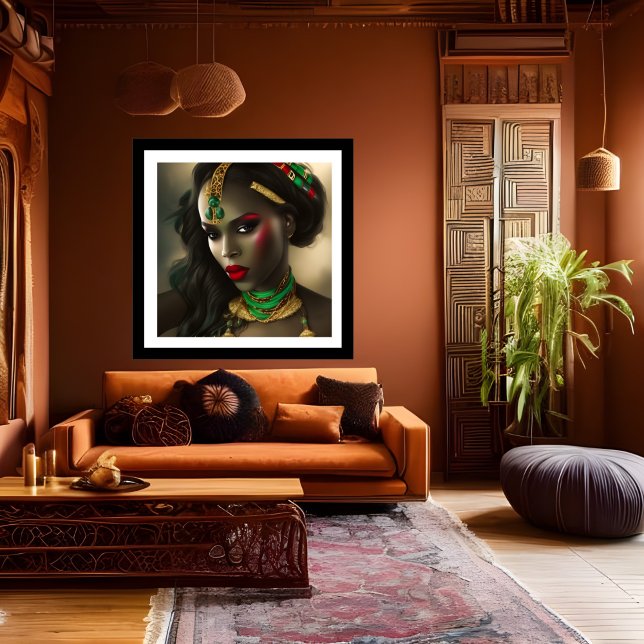 Poster Africain exotique Glamour femme rouge lèvres vert  (Créateur téléchargé)