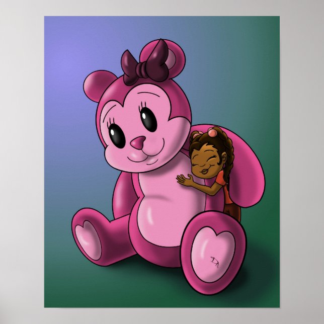 Poster Africaine américaine fille et ours en peluche (Devant)