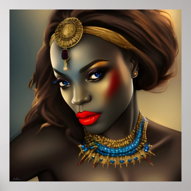 Poster Africaine exotique Magnifique femme rouge tête bij (Devant)