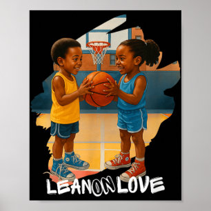 Poster African American Boy And Girl Jouant Au Basket