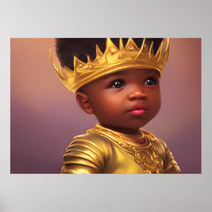 Poster African American Prince mignon bébé garçon couronn